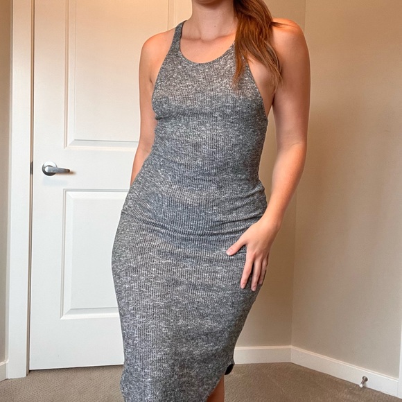 Grey Ribbed Midi Dress - Picture 3 of 8